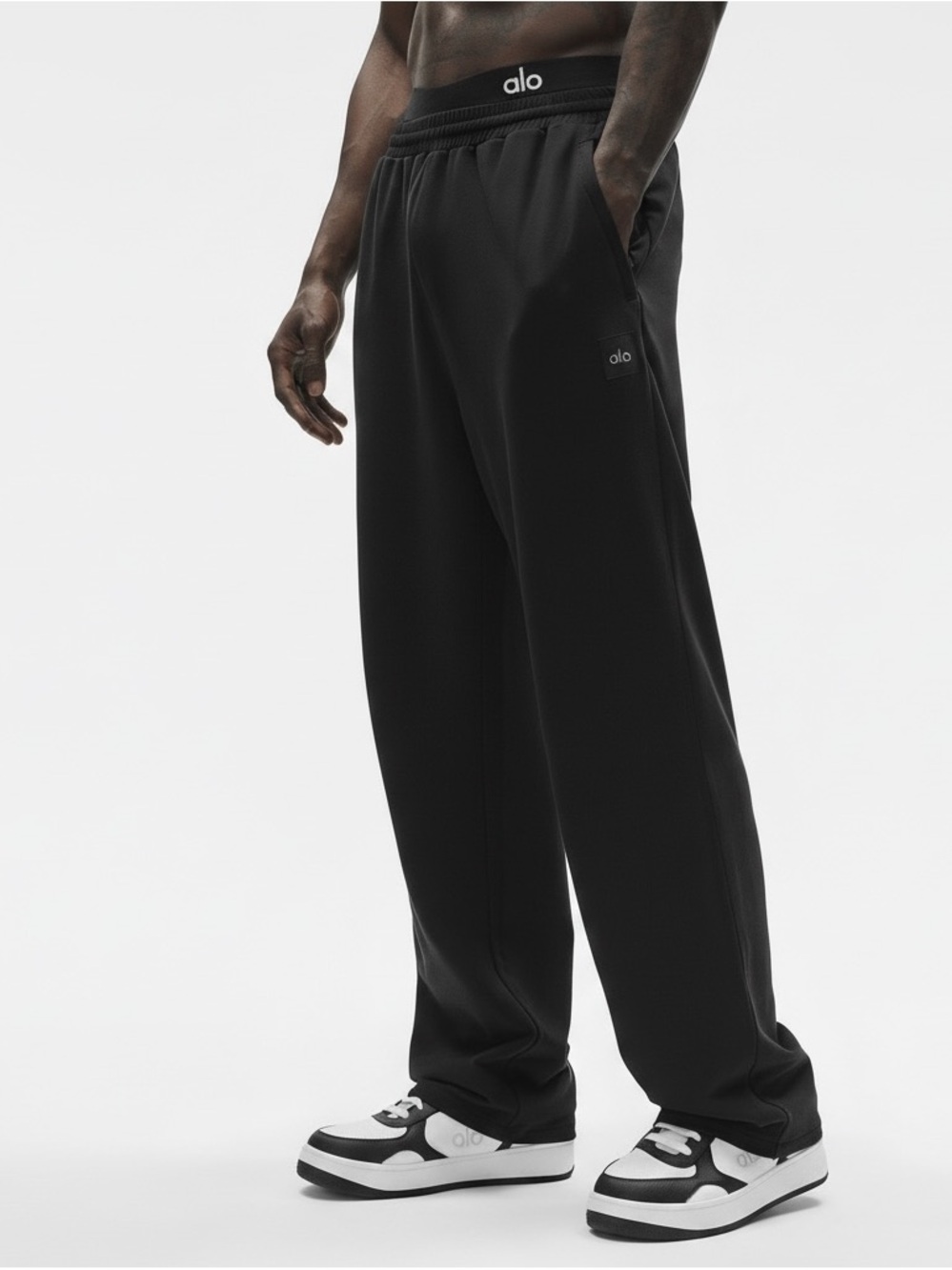 Alo Pants Men Medium Black Double Take Straight Leg Sweat Midweight French Terry
